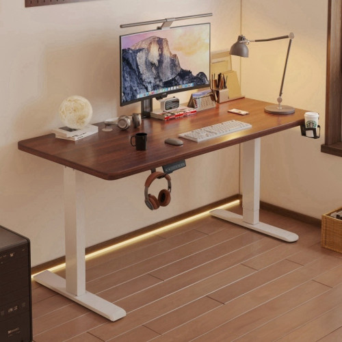 D06家用單電機升降書桌（白腿）-胡桃色 80*60cm | 南洋楹木 | 承重提升 | 低噪升降