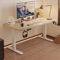 D06家用單電機升降書桌（白腿）-原木色 80*60cm | 南洋楹木 | 承重提升 | 低噪升降