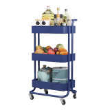 多層移動收納推車-藍色 | 升級萬向輪設計 | PP鏤空網籃 | 容量大占地小