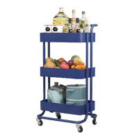 多層移動收納推車-藍色 | 升級萬向輪設計 | PP鏤空網籃 | 容量大占地小