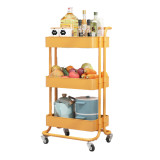 多層移動收納推車-黃色 | 升級萬向輪設計 | PP鏤空網籃 | 容量大占地小