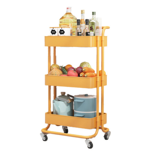 多層移動收納推車-黃色 | 升級萬向輪設計 | PP鏤空網籃 | 容量大占地小