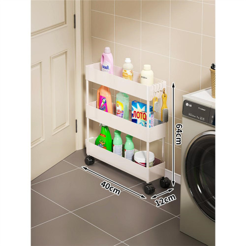 家用超薄置物推車（白色）-12CM三層 | 夾縫收納 | 結構穩定 | 圓潤邊角