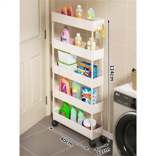 家用超薄置物推車（白色）-12CM五層 | 夾縫收納 | 結構穩定 | 圓潤邊角