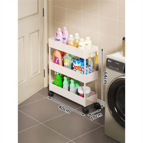 家用超薄置物推車（白色）-18CM三層 | 夾縫收納 | 結構穩定 | 圓潤邊角