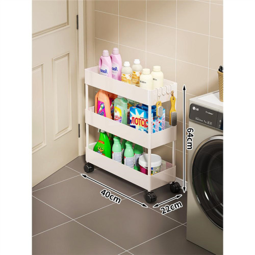 家用超薄置物推車（白色）-22CM三層 | 夾縫收納 | 結構穩定 | 圓潤邊角