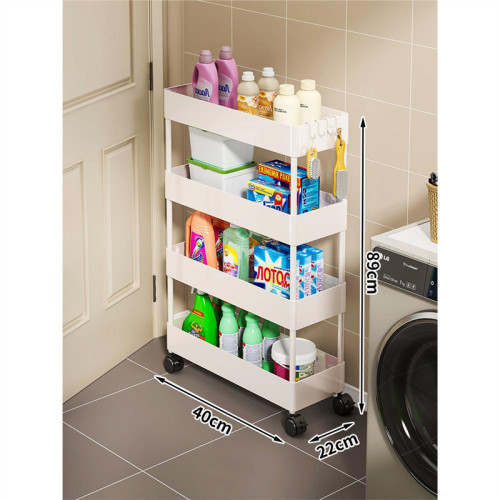 家用超薄置物推車（白色）-22CM四層 | 夾縫收納 | 結構穩定 | 圓潤邊角