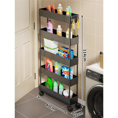 家用超薄置物推車（黑色）-12CM五層 | 夾縫收納 | 結構穩定 | 圓潤邊角