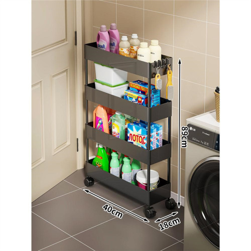 家用超薄置物推車（黑色）-18CM四層 | 夾縫收納 | 結構穩定 | 圓潤邊角