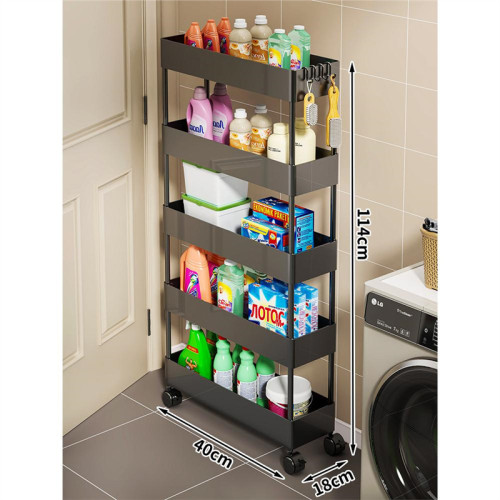 家用超薄置物推車（黑色）-18CM五層 | 夾縫收納 | 結構穩定 | 圓潤邊角