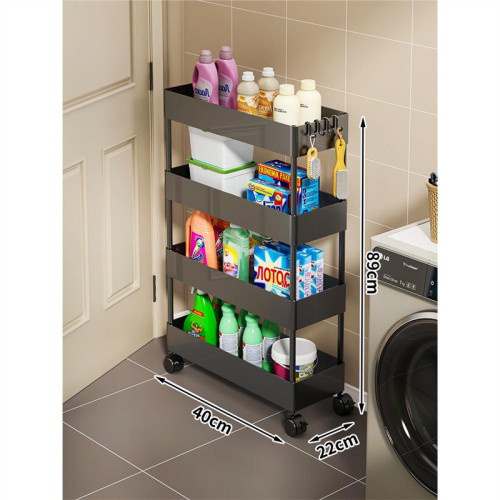 家用超薄置物推車（黑色）-22CM四層 | 夾縫收納 | 結構穩定 | 圓潤邊角