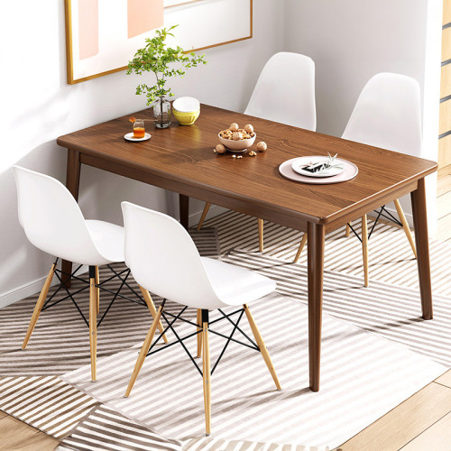 實木腿簡約現代餐桌組合 - 深木色140cm桌＋靠背椅*4 | 品質板材 | 結實承重 | 寬大枱面