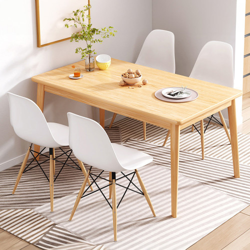 實木腿簡約現代餐桌組合 - 淺木色120cm桌＋靠背椅*4 | 品質板材 | 結實承重 | 寬大枱面