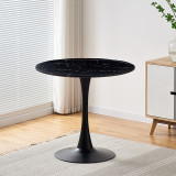 北歐岩板小圓桌 - 理石紋桌面+黑腿| 防水/防污/防油/無異味桌面 | 邊緣光滑