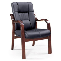 實木商務老闆椅-款式1（真皮） | 舒適護腰 | 木椅腳設計 | 人體工學靠背