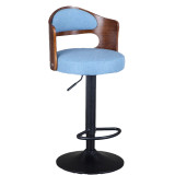 現代簡約實木酒吧椅-淺藍麻布 烤漆腳 | 適合90-125cm桌子使用 | 時尚百搭 | 可升降