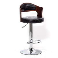 現代簡約實木酒吧椅-黑色鱷魚紋 電鍍腳 | 適合90-125cm桌子使用 | 時尚百搭 | 可升降