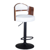 現代簡約實木酒吧椅-白色皮 烤漆腳 | 適合90-125cm桌子使用 | 時尚百搭 | 可升降
