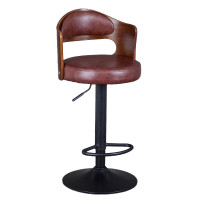 現代簡約實木酒吧椅-棕色皮 烤漆腳 | 適合90-125cm桌子使用 | 時尚百搭 | 可升降