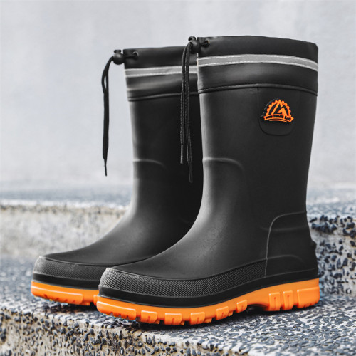 男士防水中筒雨靴（黃色束口）-40碼 | 貼合腳型 | 久穿不累 | 防滑耐磨