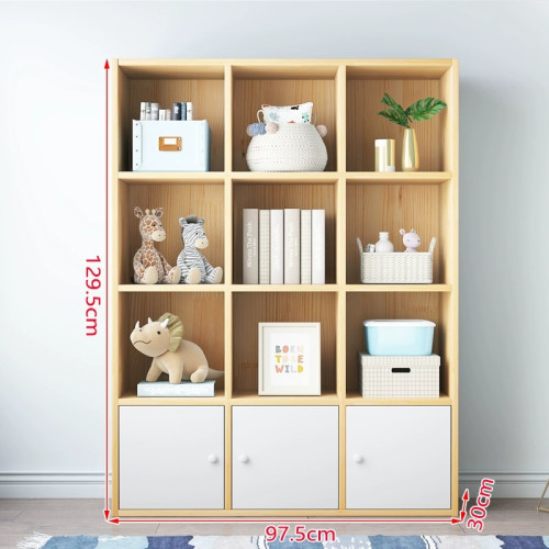 兒童實木書架-十二格櫃+白門(129.5*97.5*30cm) | 簡約實用 | 穩固承重 | 簡易安裝