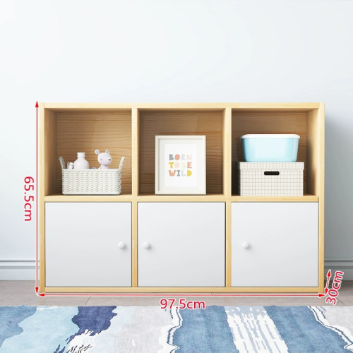 兒童實木書架-六格櫃+白門(97.5*65.5*30cm) | 簡約實用 | 穩固承重 | 簡易安裝