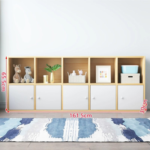 兒童實木書架-十格櫃+白門(65.5*161.5*30cm) | 簡約實用 | 穩固承重 | 簡易安裝