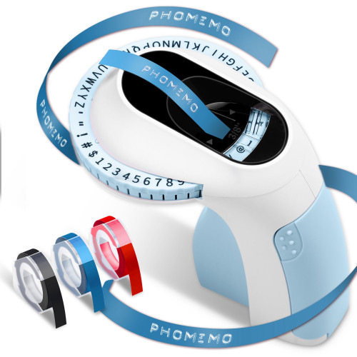 Phomemo E975 壓花家用標籤機 - 藍色 | 手持按壓式 | 塑膠壓花色帶