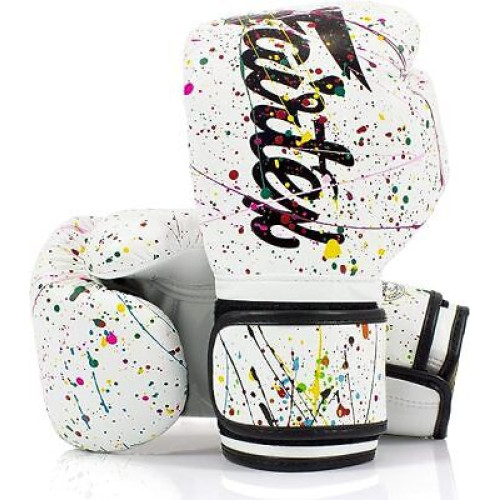 Fairtex BGV14PT 專業成人泰拳拳套 - 14oz 白色彩繪潑墨