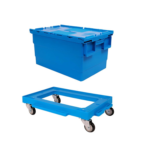 多功能加厚物流週轉箱組合 - 藍色 | 600*400*315mm橫紋箱 | 610*410*145mm物流板車