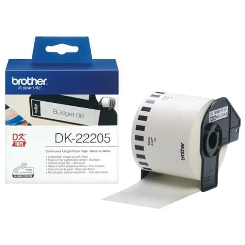 Brother DK22205 捲裝連續白色紙質標籤帶 - 62mm*30m | 白底黑字 | 香港行貨
