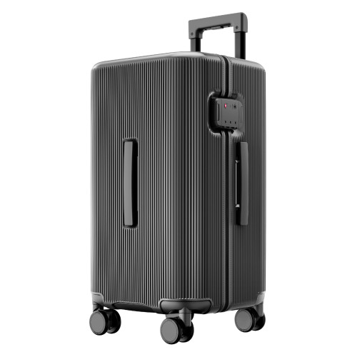 24吋雙層大容量純PC拉桿行李箱 - 灰色 | 可拆卸髒衣袋 | 多功能分區