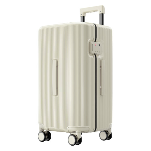 24吋雙層大容量純PC拉桿行李箱 - 杏白色 | 可拆卸髒衣袋 | 多功能分區