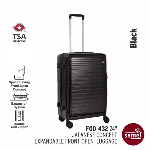 Samel 432 24寸可擴展前開行李箱 - 黑色 | 防盜拉鍊 TSA鎖 | 萬向輪設計