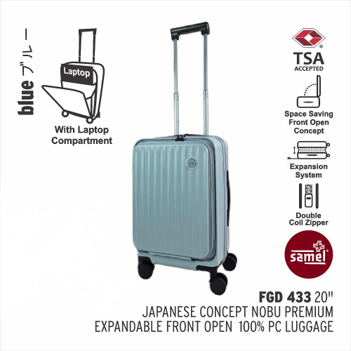 Samel FGD433 20寸PC高級可擴展前開行李箱 - 藍色| 防盜拉鍊 TSA鎖 | 萬向輪設計