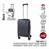 Samel FGD433 20寸PC高級可擴展前開行李箱 - 黑色| 防盜拉鍊 TSA鎖 | 萬向輪設計