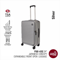 Samel 432 24寸可擴展前開行李箱 - 灰色 | 防盜拉鍊 TSA鎖 | 萬向輪設計