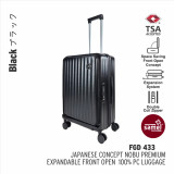 Samel FGD433 28寸PC高級可擴展前開行李箱 - 黑色| 防盜拉鍊 TSA鎖 | 萬向輪設計