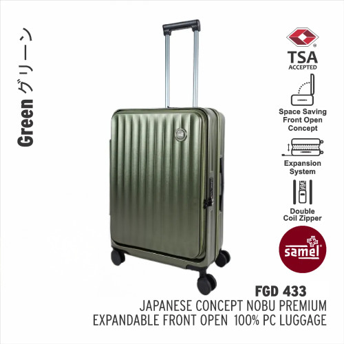 Samel FGD433 24寸PC高級可擴展前開行李箱 - 綠色| 防盜拉鍊 TSA鎖 | 萬向輪設計