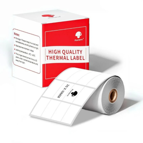 Phomemo M110適用三防熱敏不乾膠標籤紙(白色-10*20mm) - 1280張 | 適配便攜標籤機 | 清晰列印不易褪色 | 自黏易撕無殘留