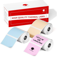 Phomemo M110 適用三防熱敏不乾膠標籤紙(藍/粉/卡其-40*30mm) - 230張(三卷裝) | 適配便攜標籤機 | 清晰列印不易褪色 | 自黏易撕無殘留
