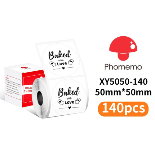 Phomemo M110 適用三防熱敏不乾膠標籤紙(圓形白色-50*50mm) - 140張 | 適配便攜標籤機 | 清晰列印不易褪色 | 自黏易撕無殘留