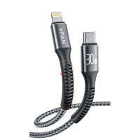 VFan X22 Type-C to Lightning 1米長 30W快速充電線 - 銀色(C-L) | PD30W快充 | 高柔韌性 | 尼龍編織 VFan X22 Type-C to Lightning 1米長 30W快速充電線 - 銀色(C-L) | PD30W快充 | 高柔韌性 | 尼龍編織