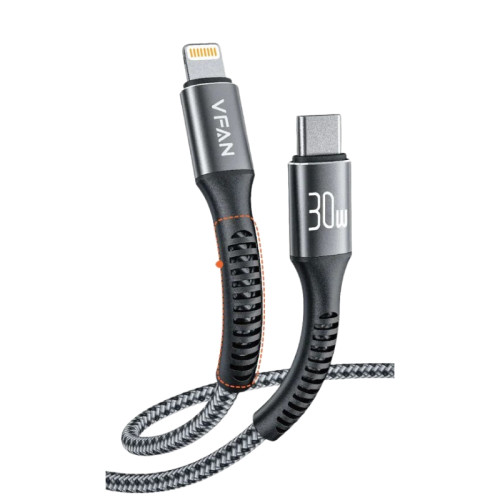 VFan X22 Type-C to Lightning 1米長 30W快速充電線 - 銀色(C-L) | PD30W快充 | 高柔韌性 | 尼龍編織