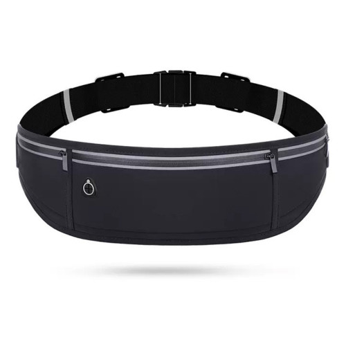 輕便健身腰包 - 黑色 | 耳機線孔設計 | 三口袋分區收納 | 防汗防水內層