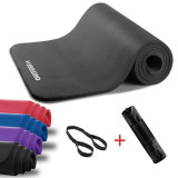 OneTwoFit ET015401 約1cm超厚瑜伽墊 - 黑色 | 環保NBR | 含網袋+綁帶 | 香港行貨