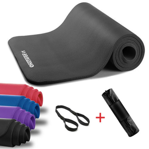 OneTwoFit ET015401 約1cm超厚瑜伽墊 - 黑色 | 環保NBR | 含網袋+綁帶 | 香港行貨