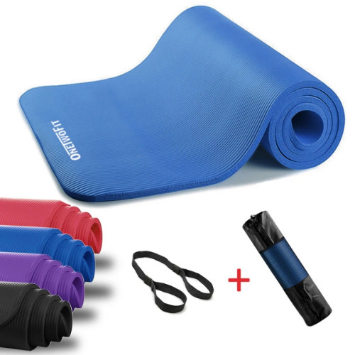 OneTwoFit ET015402 約1cm超厚瑜伽墊 - 藍色 | 環保NBR | 含網袋+綁帶 | 香港行貨