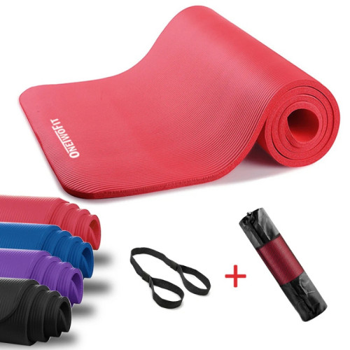 OneTwoFit ET015404 約1cm超厚瑜伽墊 - 紅色 | 環保NBR | 含網袋+綁帶 | 香港行貨