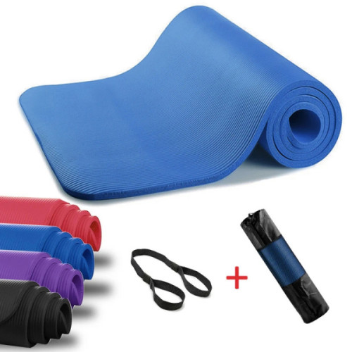 約1cm超厚瑜伽墊 - 藍色 | 環保NBR | 含網袋+綁帶